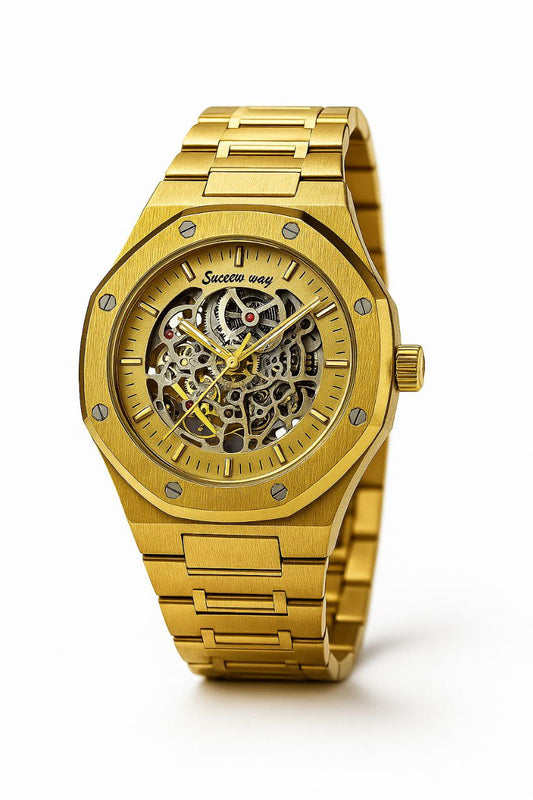 "Royal Legacy: Golden Skeleton Automatic Timepiece"